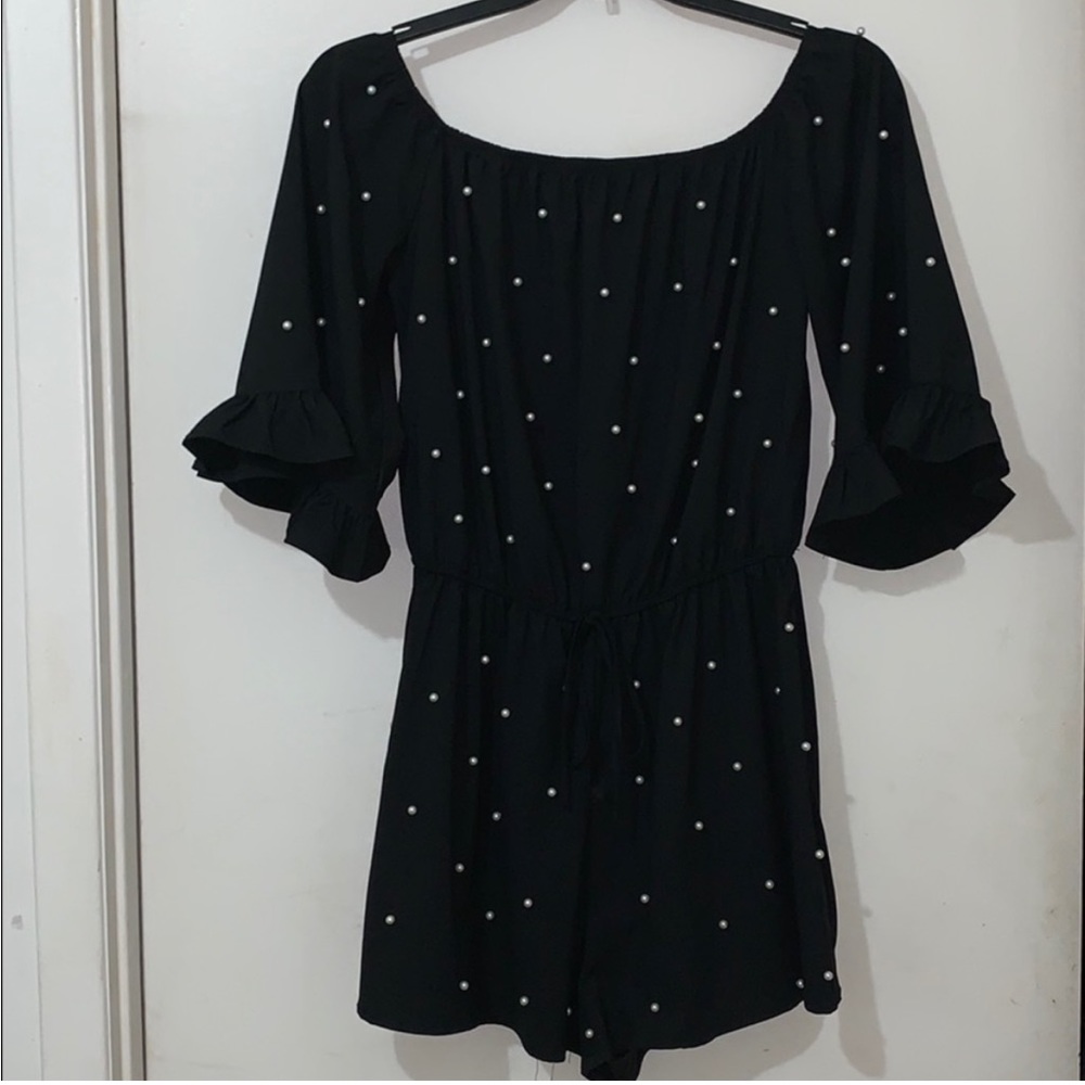 Black romper with pearls